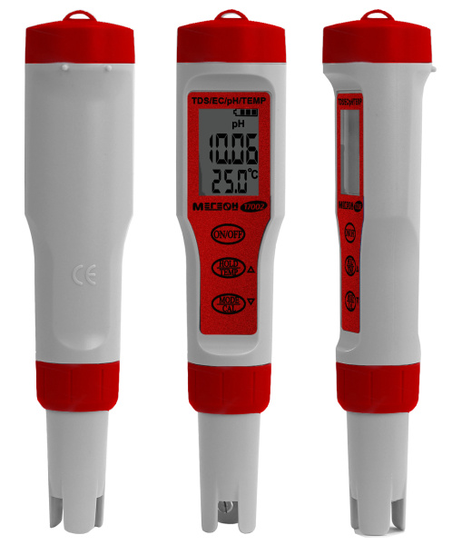 Тестер воды 4 в 1 (солемер/кондуктометр/pH- метр/термометр) МЕГЕОН 17002 купить по низкой цене | МАКСПРОФИТ